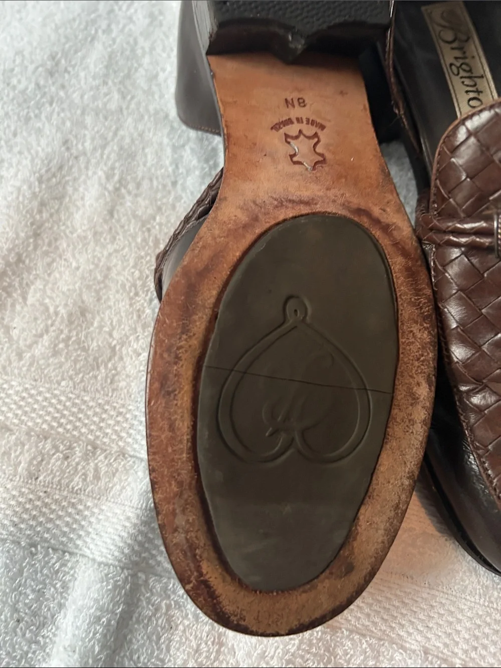 Brighton Men’s Dark Brown Woven Leather Slip-On Loafers with Decorative Bit